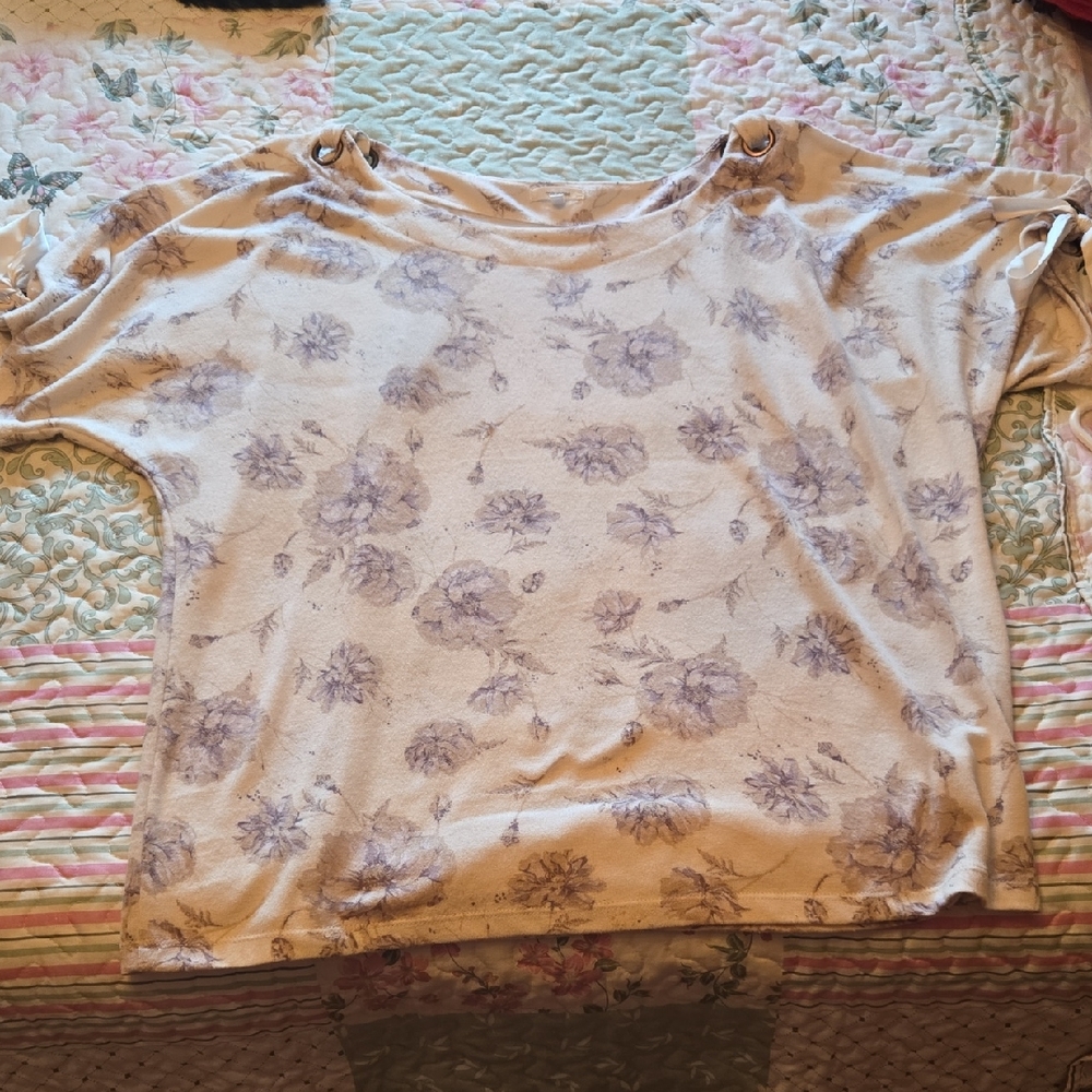 Maurices Cream and Purple Floral Blouse